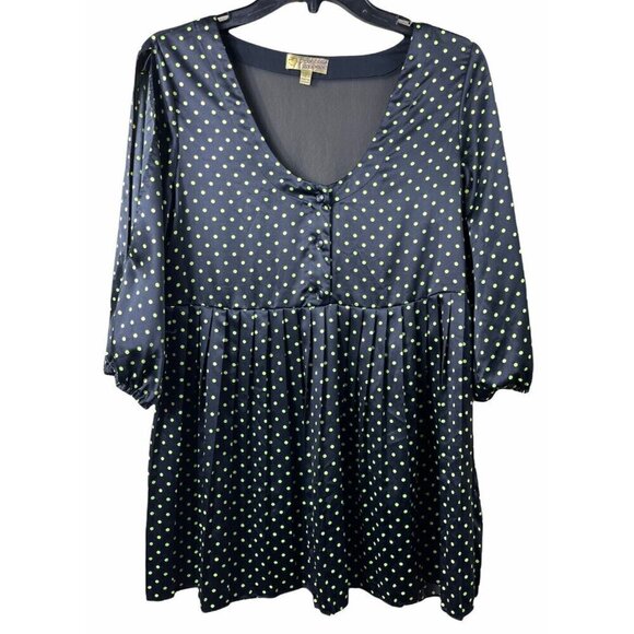 Princess Vera Wang 7 Tunic Top Dress Pleated Black Green Polka Dots Sheer Back - Picture 1 of 8